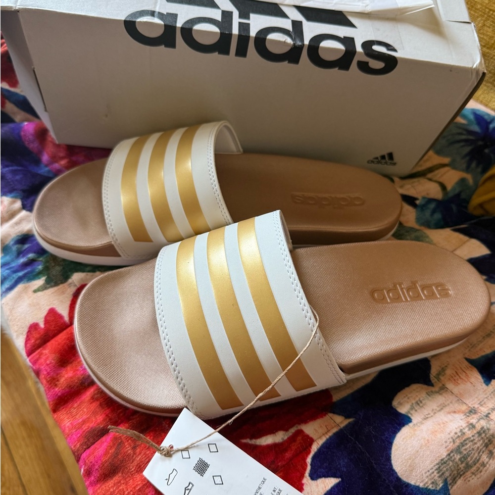 Adidas rose gold comfort slides • NIB